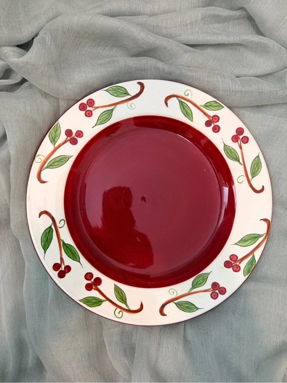 Hand-Painted Red Berry Ceramic Plate